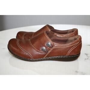 Clarks Artisan Brown Leather Comfort Slip-On Loafers Women’s 10M – Cushioned Wa